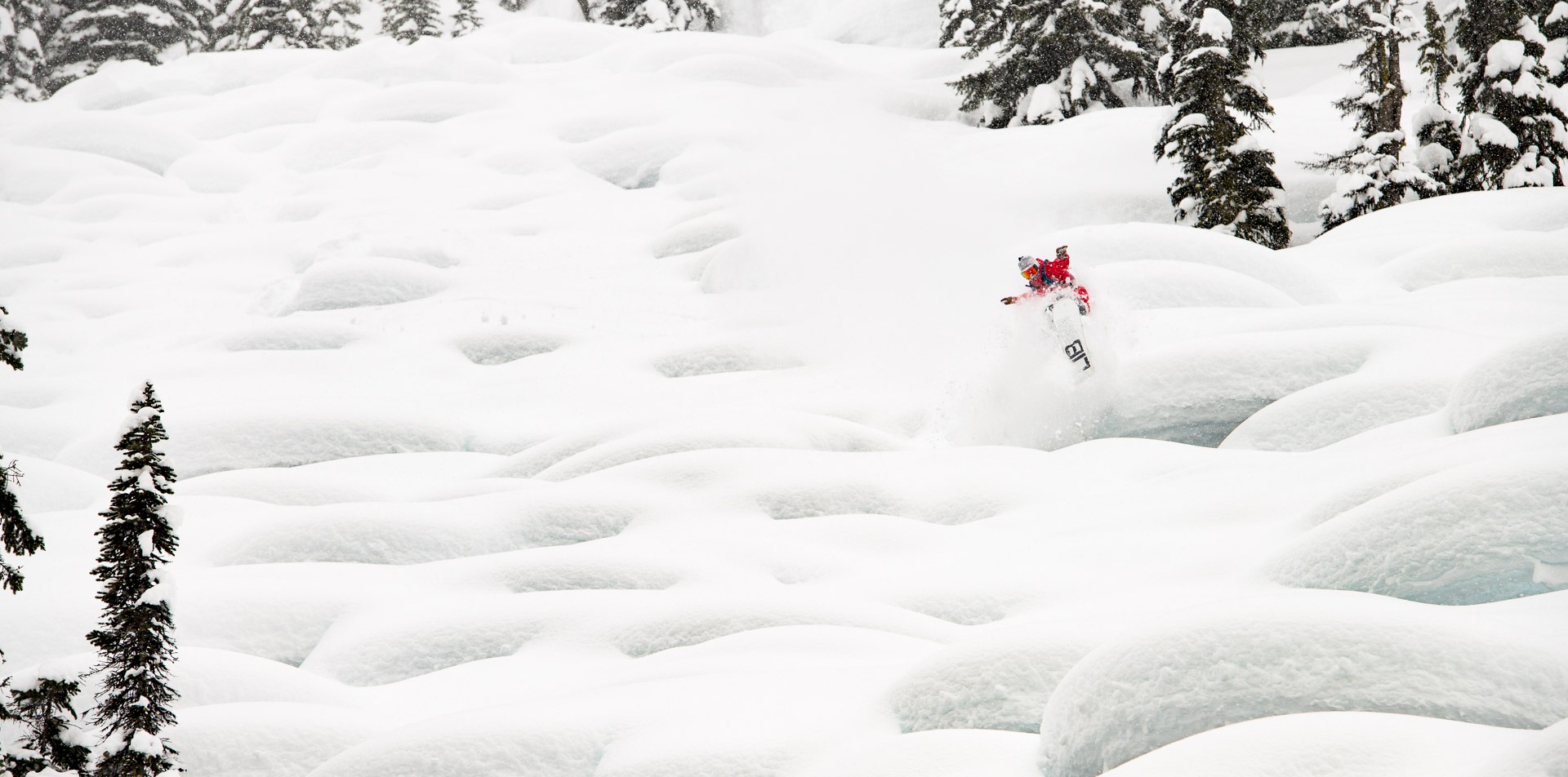 Auston Sweetin shredding pillows at Stellar Heliskiing.