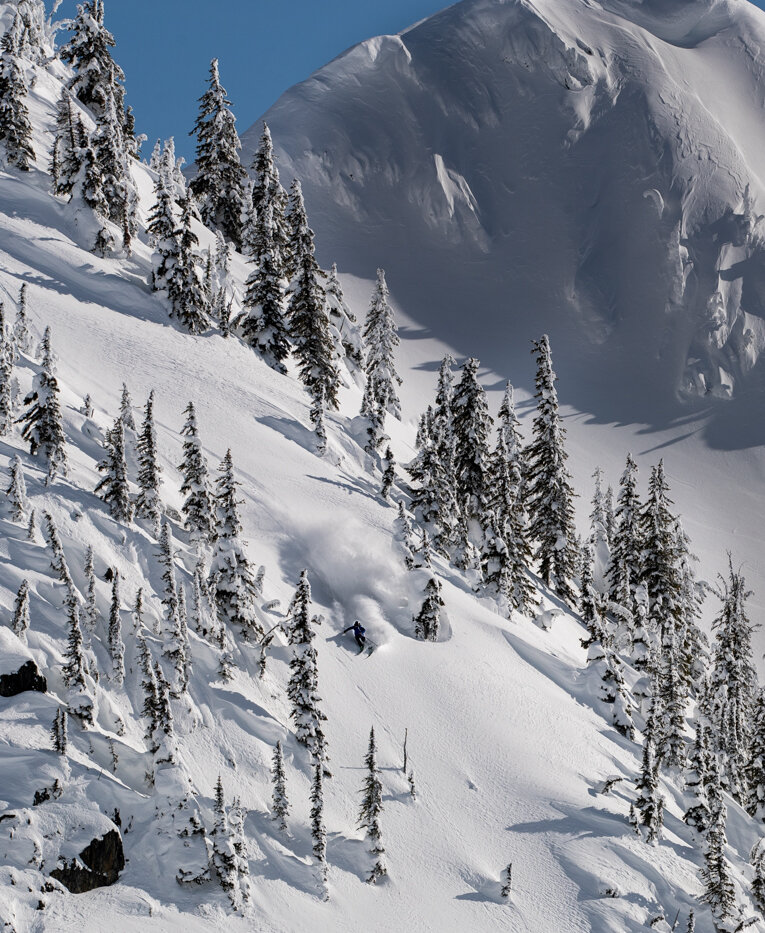 Small group of skiers shreds Stellar's epic terrain.